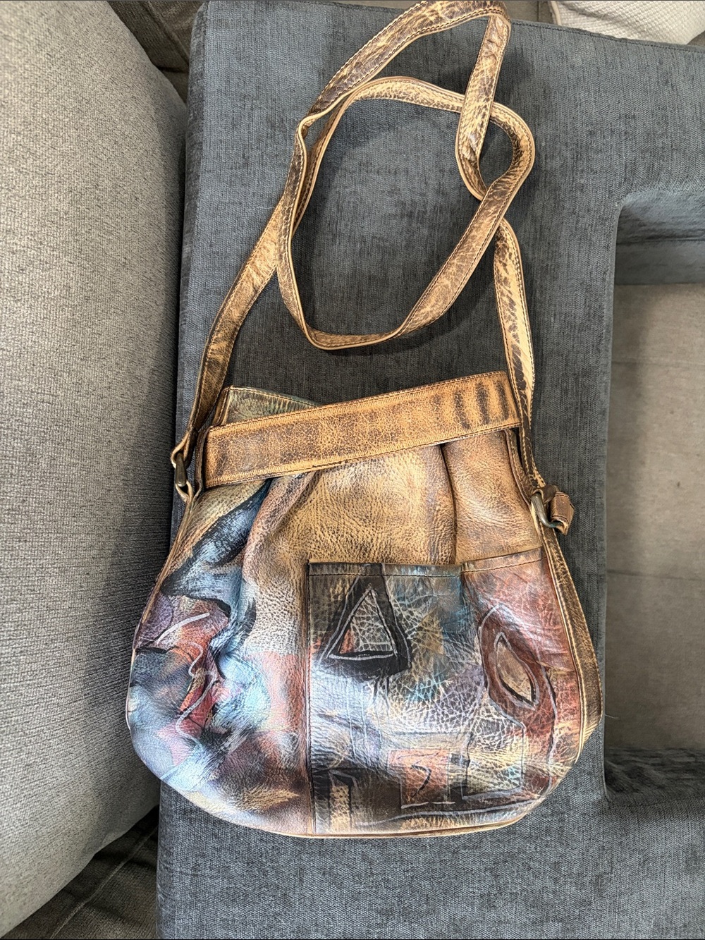 Artisan Multicolor Distressed Leather Crossbody Bag